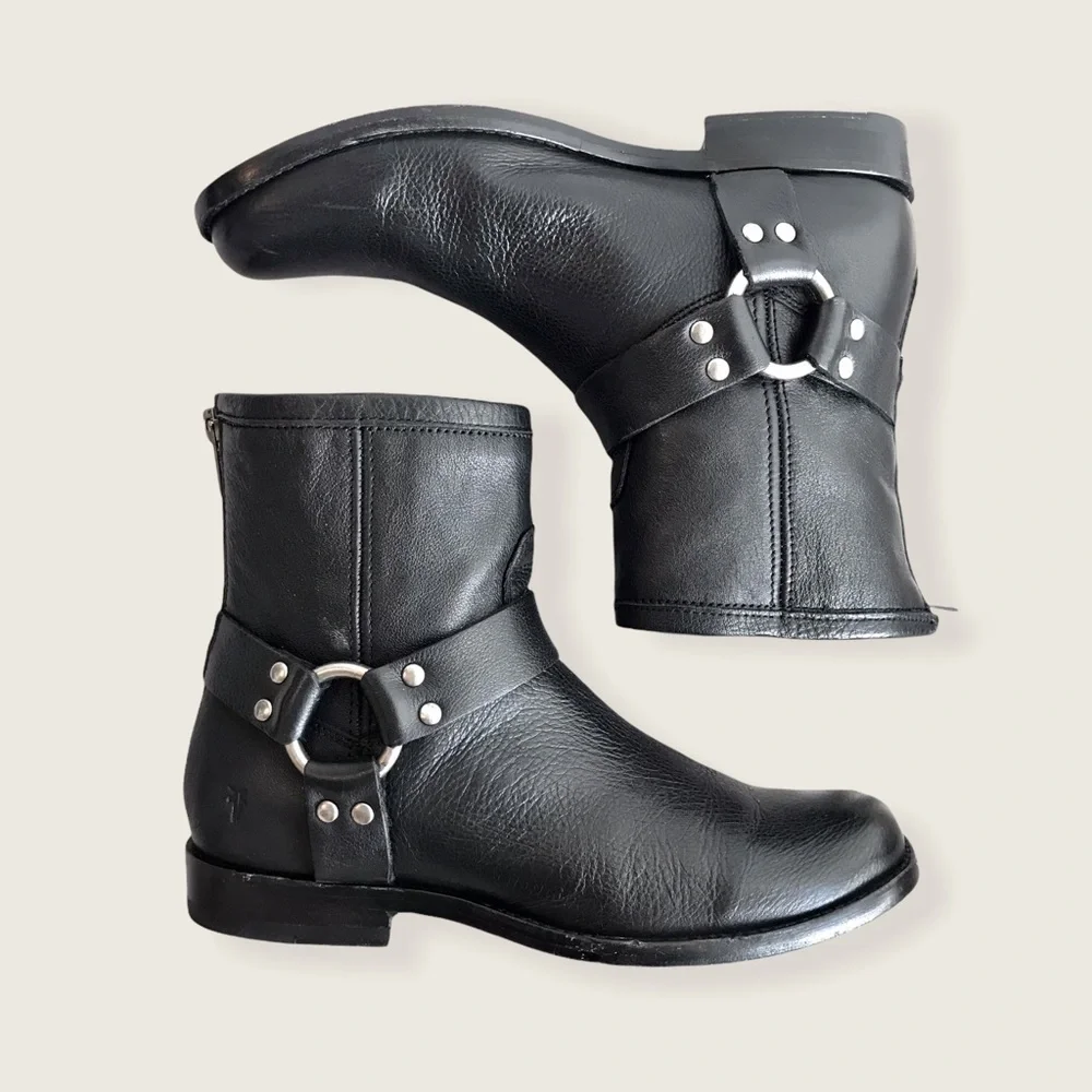Frye Phillip Harness Short Leather Cute Ankle Boot